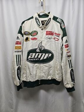 Chase Authentics AMP Energy White and Dark Green Racing Bomber Jacket